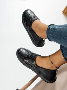 扭結細節平底樂福鞋 - 黑色 - 查看 5