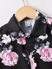 SHEIN 男小童花有圖案度假風格翻領常規袖2入組/套適合夏天