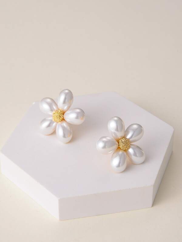 أقراط إبزيم ذات زهرة مصممة بتصميمات خرز مصنوع من درر مزيفة كهدايا عيد الأم وعيد الأم والأم