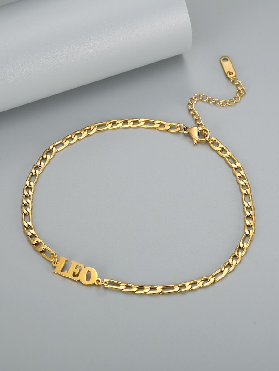 MONALLY 18K Gold Plated Stainless Steel Aquarius Zodiac Sign Anklet For Women, Summer Beach Vacation Jewelry - Yellow Gold - View 1