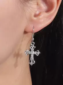 Bông tai thả chữ thập rhinestone - Bạc - Xem 2