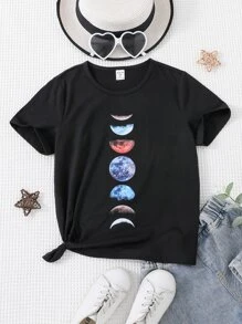 Chicas Camiseta con estampado de luna - Negro - Ver 1