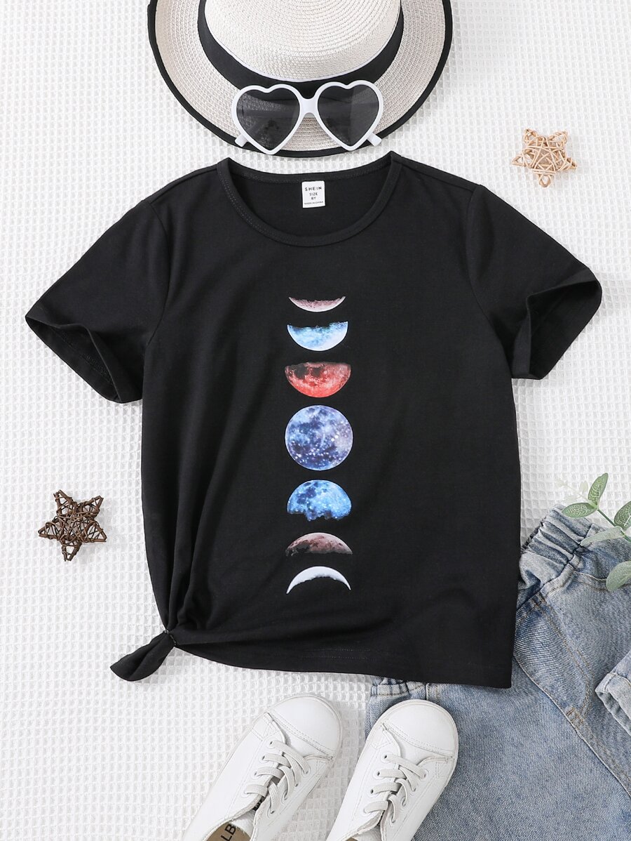 Chicas Camiseta con estampado de luna - Negro - Ver 1