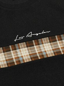 Manfinity Men Plaid & Letter Graphic Tee & Drawstring Waist Shorts - Multicolor - View 3