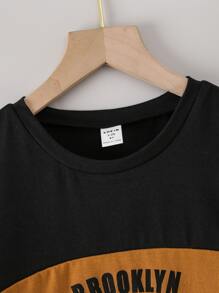 SHEIN Mirajuku Toddler Boys (Plus Size) City Letter Print Colorblock Round Neck Casual T-Shirt, Spring/Summer - Multicolor - View 5