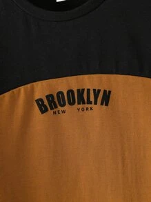 SHEIN Mirajuku Toddler Boys (Plus Size) City Letter Print Colorblock Round Neck Casual T-Shirt, Spring/Summer - Multicolor - View 6