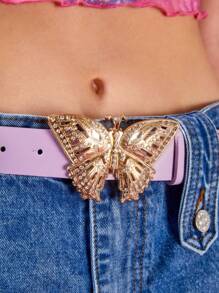 SHEIN ICON Cinturón con hebilla con diseño de diamante de imitación con mariposa - Púrpura malva - Ver 4