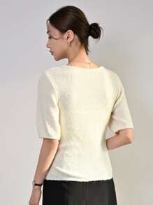 DAZY Solid Scoop Neck Knit Top - Apricot - View 2