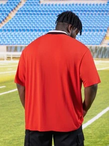 Manfinity Men Plus Letter Graphic Striped Trim Polo Shirt - Red - View 2