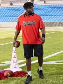 Manfinity Men Plus Letter Graphic Striped Trim Polo Shirt - Red - View 6