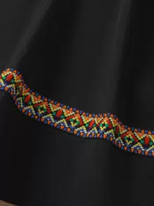 SHEIN 女孩拼接幾何織帶蝴蝶袖繫腰帶連衣裙 - 黑色 - 查看 4