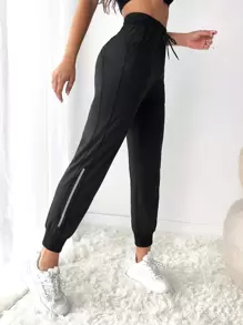 Easithlete Pantalones deportivos con diseño de diamante de imitación de cintura con cordón - Negro - Ver 1