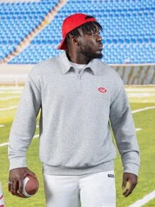 Manfinity Men Plus Letter Graphic Quarter Zip Sweatshirt - Light Grey - View 1