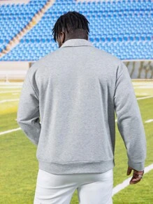 Manfinity Men Plus Letter Graphic Quarter Zip Sweatshirt - Light Grey - View 2