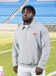 Manfinity Men Plus Letter Graphic Quarter Zip Sweatshirt - Light Grey - View 3