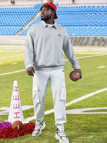 Manfinity Men Plus Letter Graphic Quarter Zip Sweatshirt - Light Grey - View 4