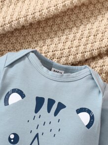 Newborn Baby Cartoon Graphic Jumpsuit - Dusty Blue - View 3