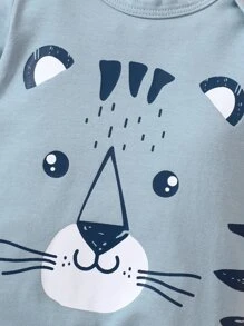 Newborn Baby Cartoon Graphic Jumpsuit - Dusty Blue - View 5