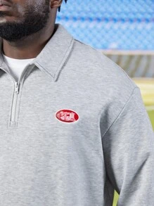 Manfinity Men Plus Letter Graphic Quarter Zip Sweatshirt - Light Grey - View 5