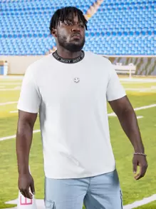 Manfinity Men Plus Letter Graphic Tee - White - View 5