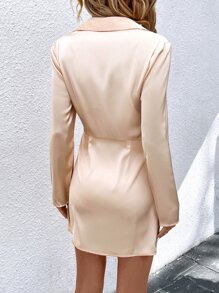 SHEIN Privé Tie Front Satin Shirt Dress - Apricot - View 2