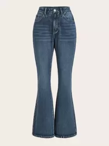 ROMWE Fairycore Star Pattern Flare Leg Jeans - Medium Wash - View 4