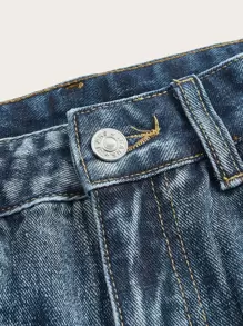 ROMWE Fairycore Star Pattern Flare Leg Jeans - Medium Wash - View 3