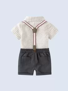 Baby Boy Plaid Bow Front Shirt & Suspender Shorts