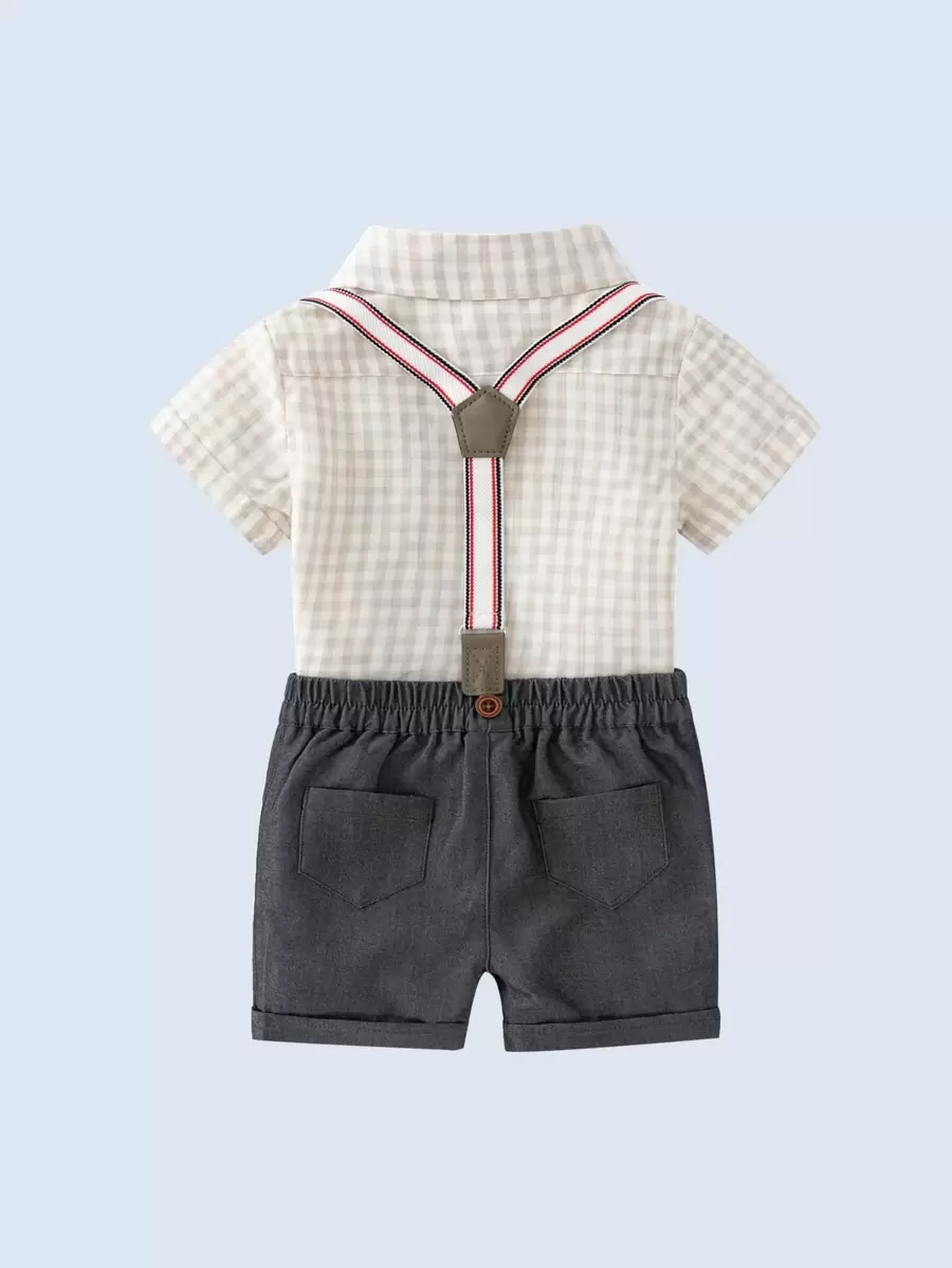 Baby Boy Plaid Bow Front Shirt & Suspender Shorts - Multicolor - View 1