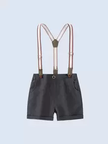 Baby Boy Plaid Bow Front Shirt & Suspender Shorts