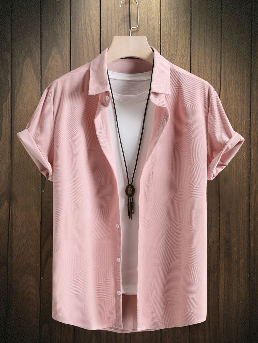 Manfinity Hypemode Men Solid Button Up Shirt Without Tee - Baby Pink - View 1