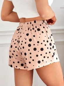 Polka Dot Knot Front Sleep Shorts - Apricot - View 2