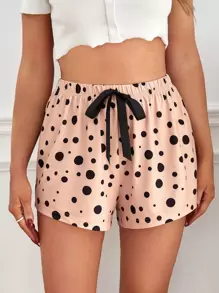 Polka Dot Knot Front Sleep Shorts - Apricot - View 1