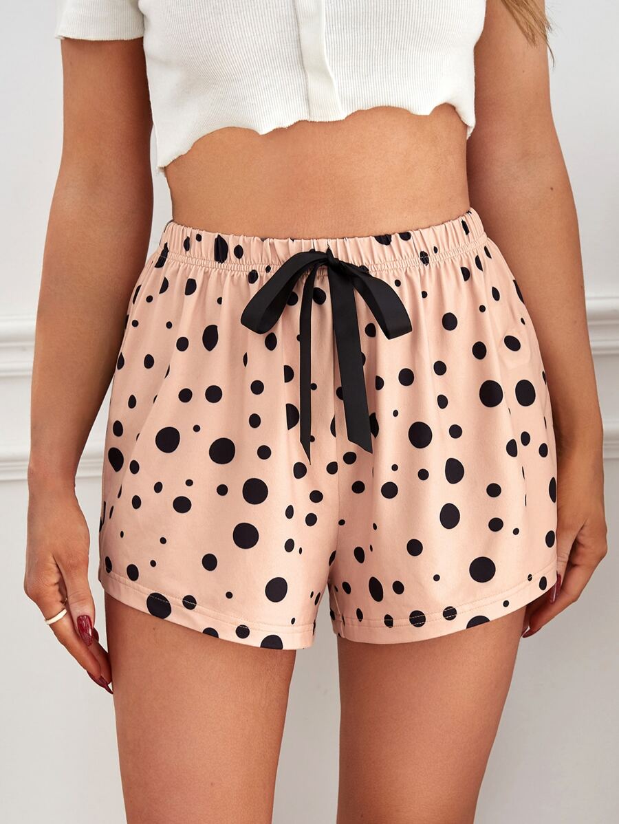 Polka Dot Knot Front Sleep Shorts - Apricot - View 1