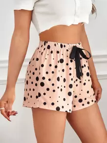Polka Dot Knot Front Sleep Shorts - Apricot - View 3