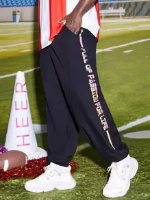 Manfinity Men Reflective Letter Graphic Trousers - Black - View 1