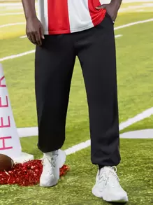 Manfinity Men Reflective Letter Graphic Trousers - Black - View 3