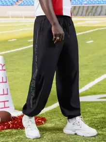 Manfinity Men Reflective Letter Graphic Trousers - Black - View 4