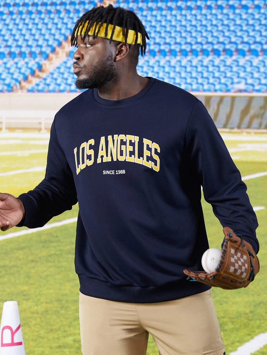 Manfinity Men Plus Letter Graphic Sweatshirt - Navy Blue - View 1