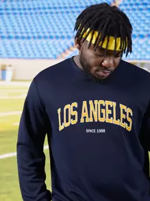 Manfinity Men Plus Letter Graphic Sweatshirt - Navy Blue - View 3