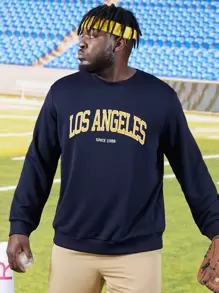 Manfinity Men Plus Letter Graphic Sweatshirt - Navy Blue - View 4