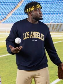 Manfinity Men Plus Letter Graphic Sweatshirt - Navy Blue - View 5