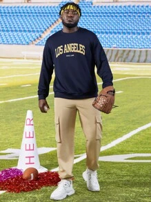 Manfinity Men Plus Letter Graphic Sweatshirt - Navy Blue - View 6