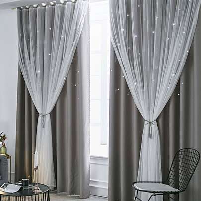 1pc Star Pattern Double-layer Single Panel Blackout Curtain,Star Stripe Double-Layer Curtain For Bedroom