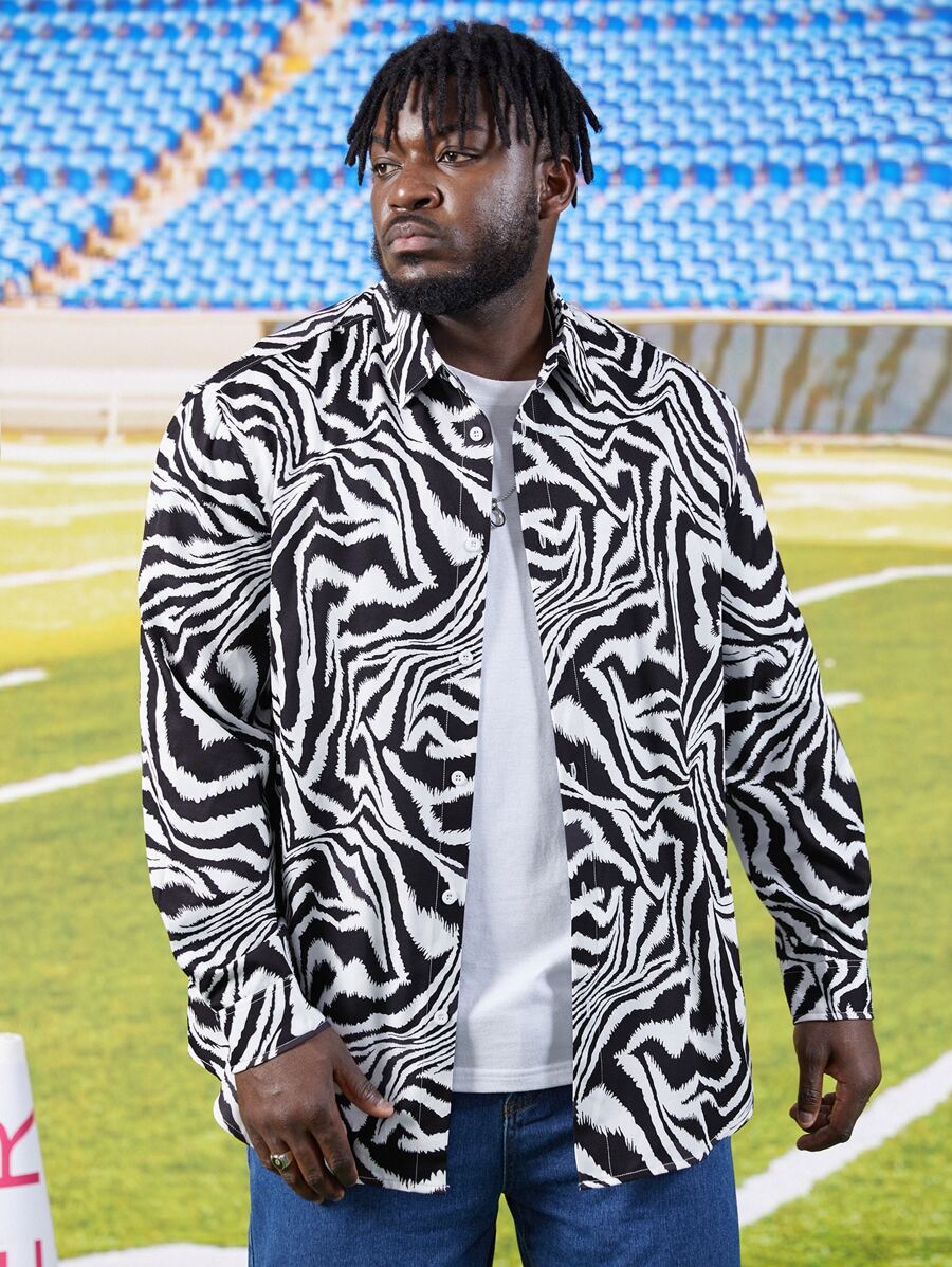 Manfinity Men Plus Zebra Striped Shirt - Black and White - View 1