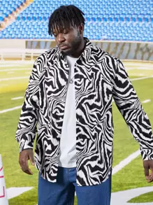 Manfinity Men Plus Zebra Striped Shirt - Black and White - View 4