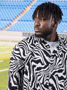 Manfinity Men Plus Zebra Striped Shirt - Black and White - View 6