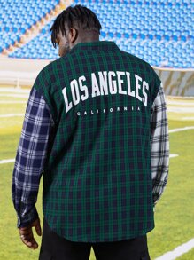 Manfinity Men Plus Letter & Plaid Print Drop Shoulder Shirt - Multicolor - View 1