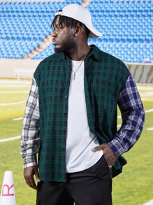 Manfinity Men Plus Letter & Plaid Print Drop Shoulder Shirt - Multicolor - View 2