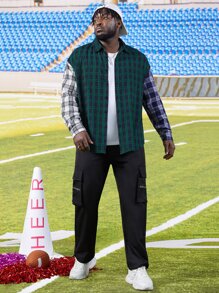 Manfinity Men Plus Letter & Plaid Print Drop Shoulder Shirt - Multicolor - View 4